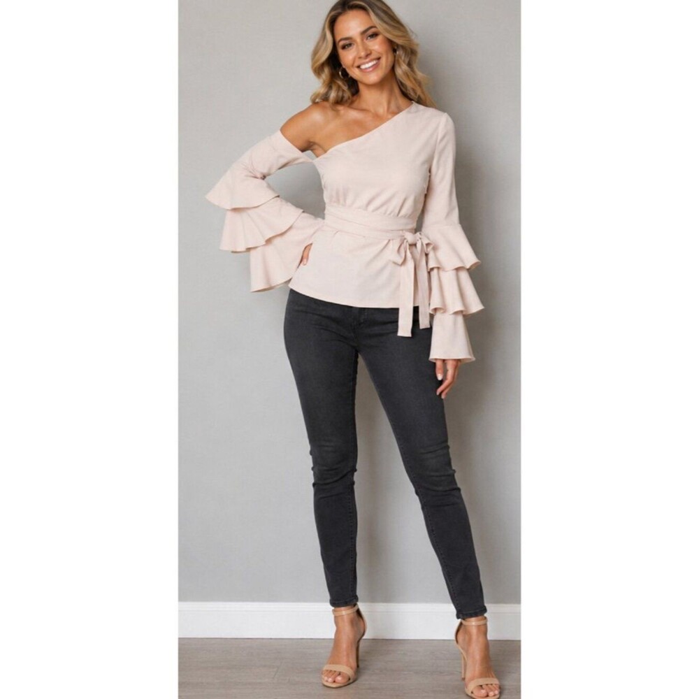 Venus One-Shoulder Ruffle Bell Sleeve Blouse - Size 8 (NWOT)